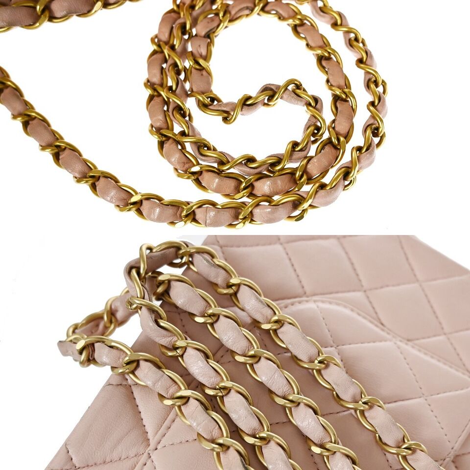 CHANEL Matelasse 25 Double Flap Chain Shoulder Bag Leather Pink