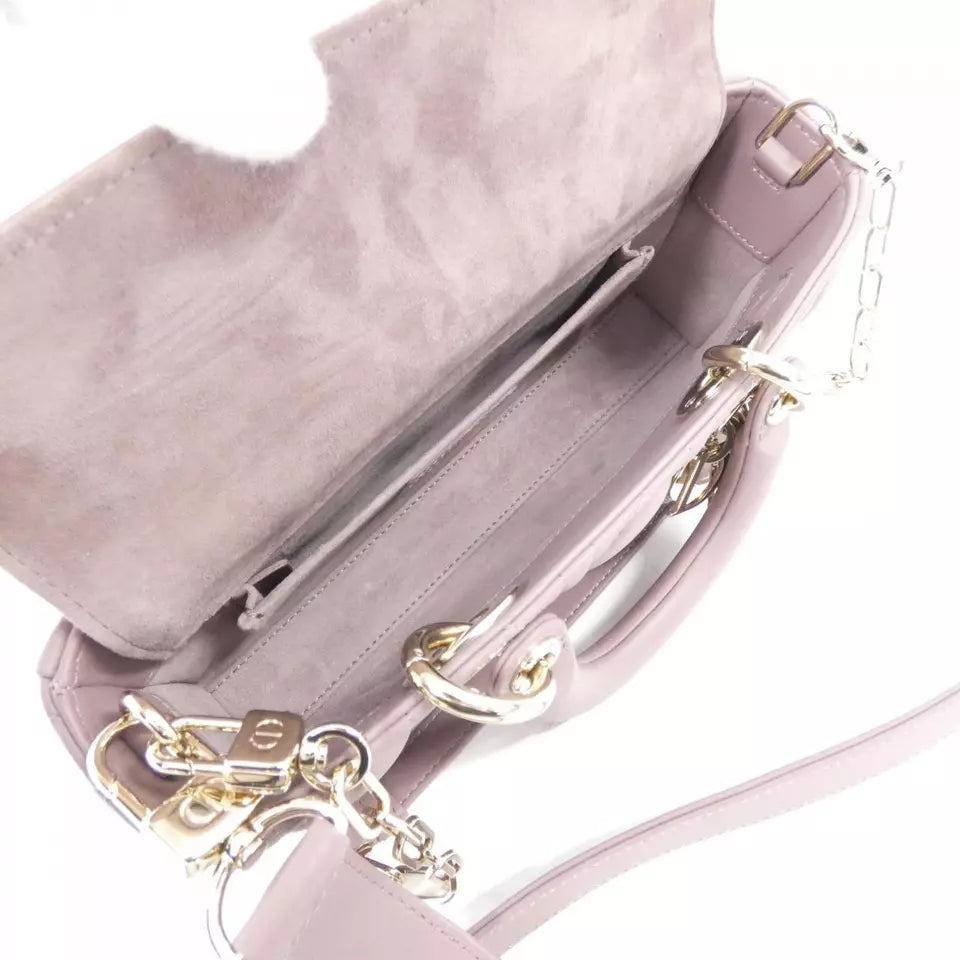 Authentic Dior Lady D-JOY Small Shoulder Bag in Pink with Gold Hardware