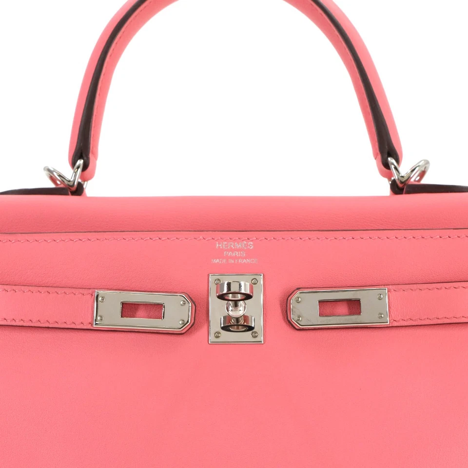 HERMES Kelly 25 2way Hand Shoulder Bag Swift Leather Rose Dete Pink