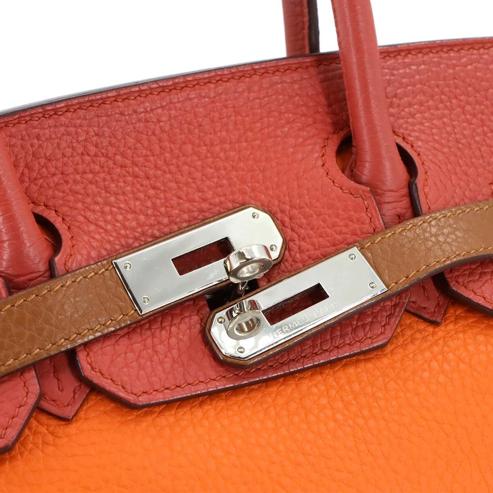 HERMES Birkin 30 Arlequin Hand Bag Taurillon Clemence Orange Etain