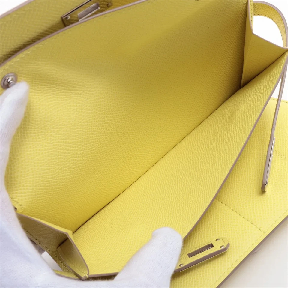 Hermès Kelly WALLET LONG DEPLIANT Veau Epsom Wallet Yellow Silver Metal Fittings