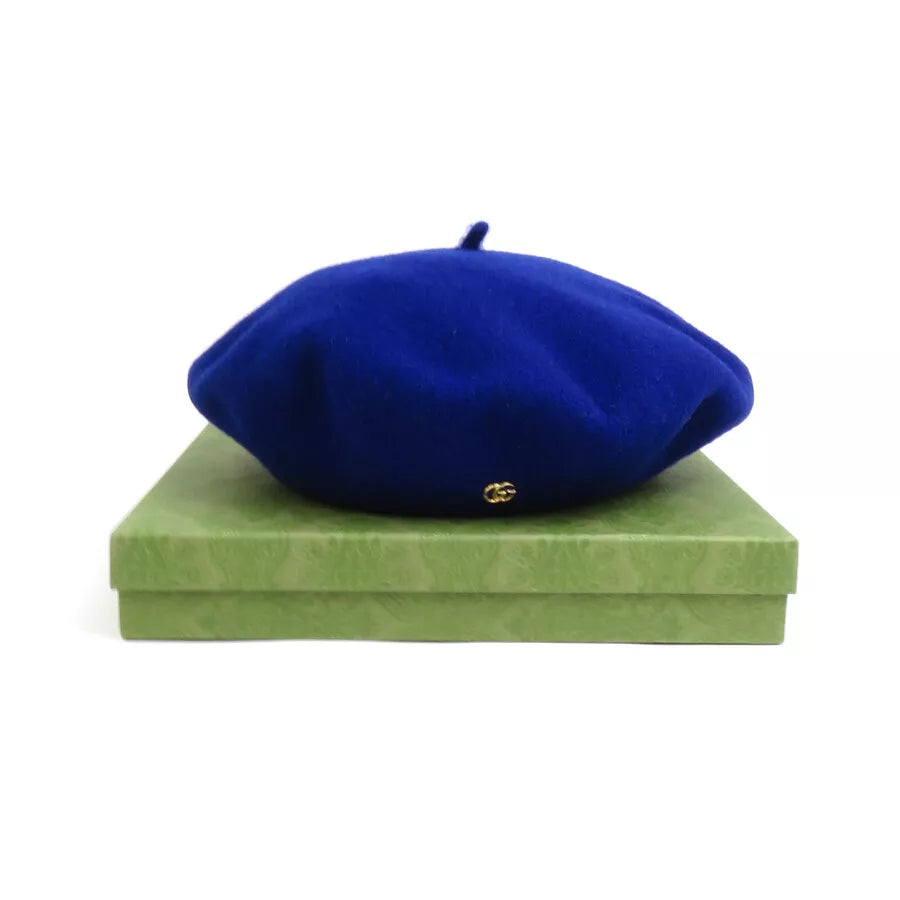 Auth GUCCI Beret Hat Blue Wool