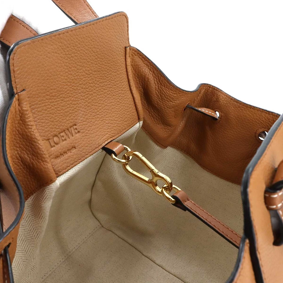 LOEWE Hammock Drawstring Small Hand Shoulder Bag Leather Brown Purse