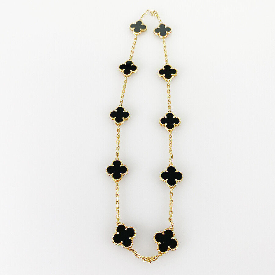 Van Cleef & Arpels Vintage Alhambra Yellow Gold Onyx Necklace