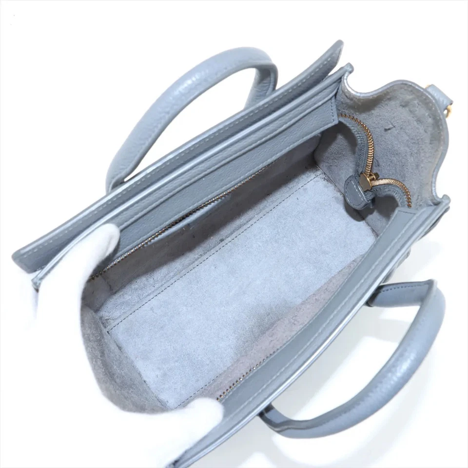 Celine Luggage Nano Shopper Leather 2 Way Handbag Gray