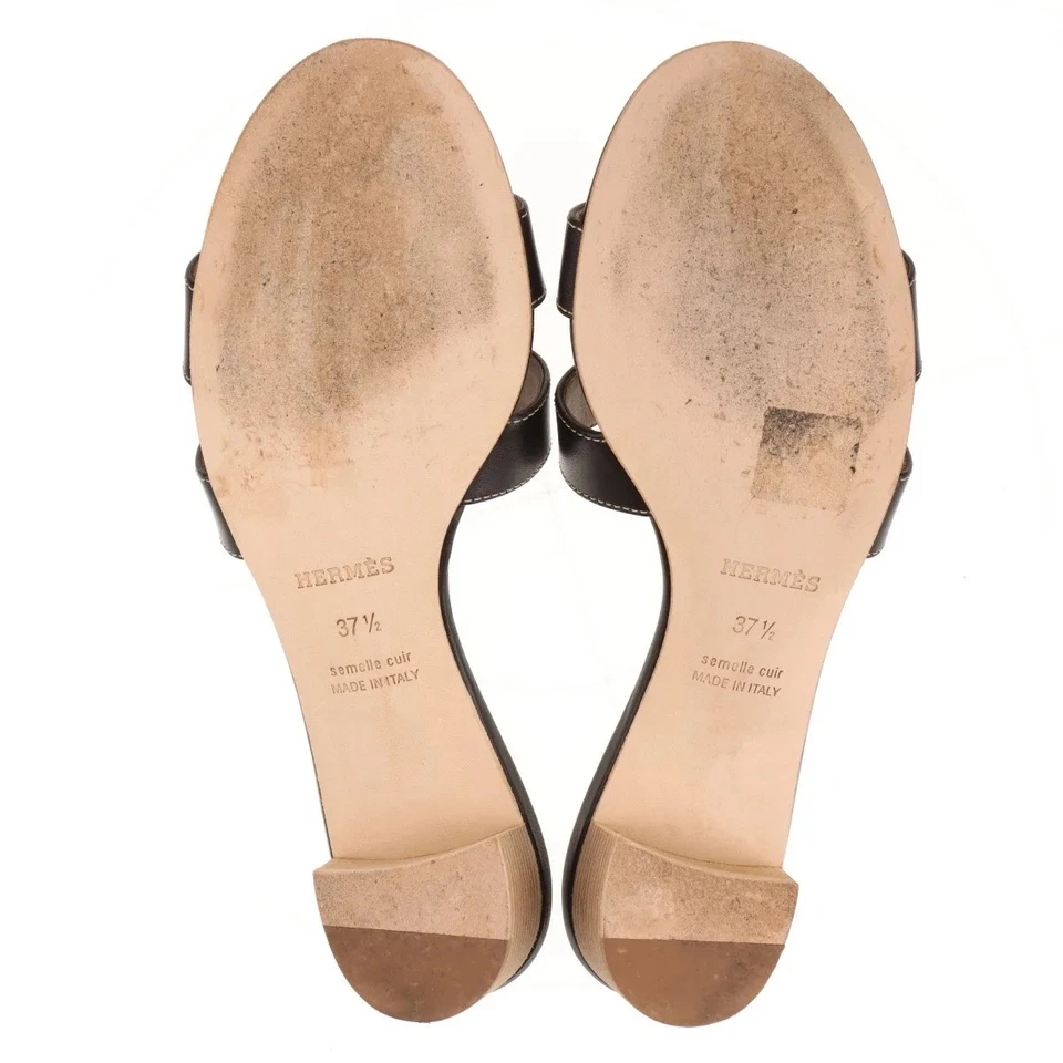 Hermès OASIS Leather Sandals 37.5 Ladies' Black