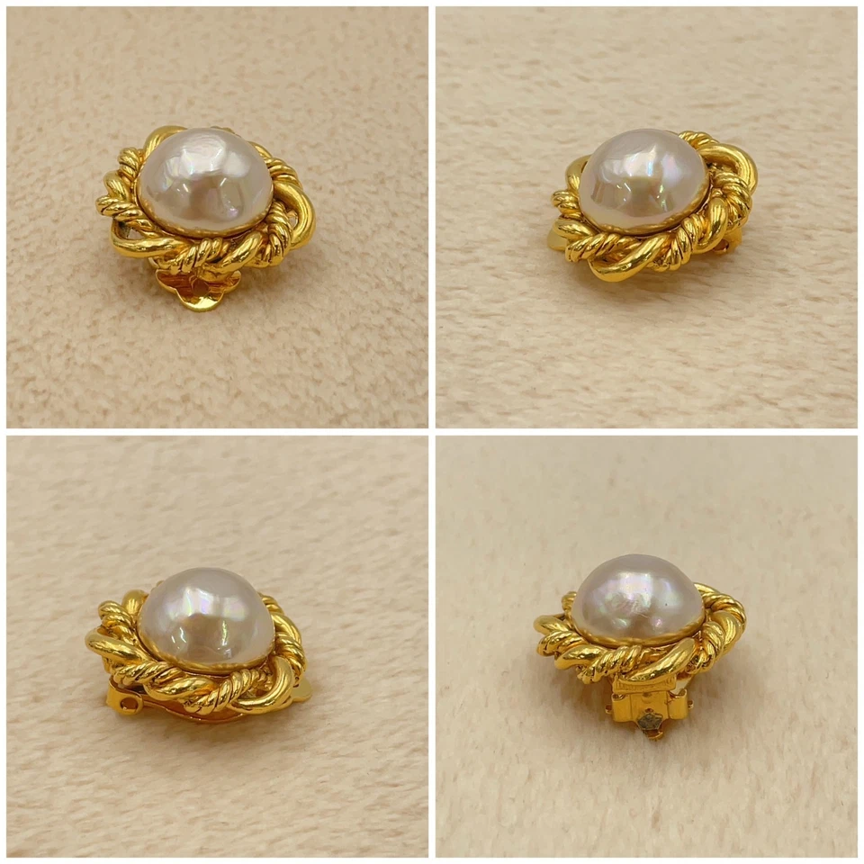 Chanel Coco Faux Pearl Gold-Tone Earrings (2187 Engraved)