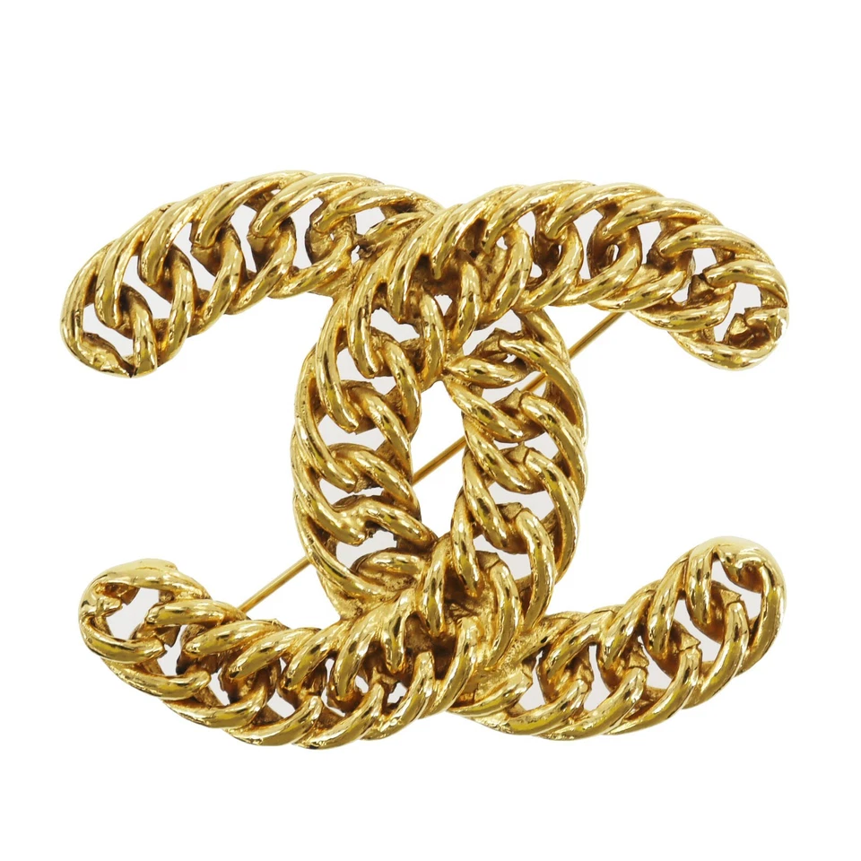 CHANEL CC Logos Used Pin Brooch Gold Plated 1107 France Vintage