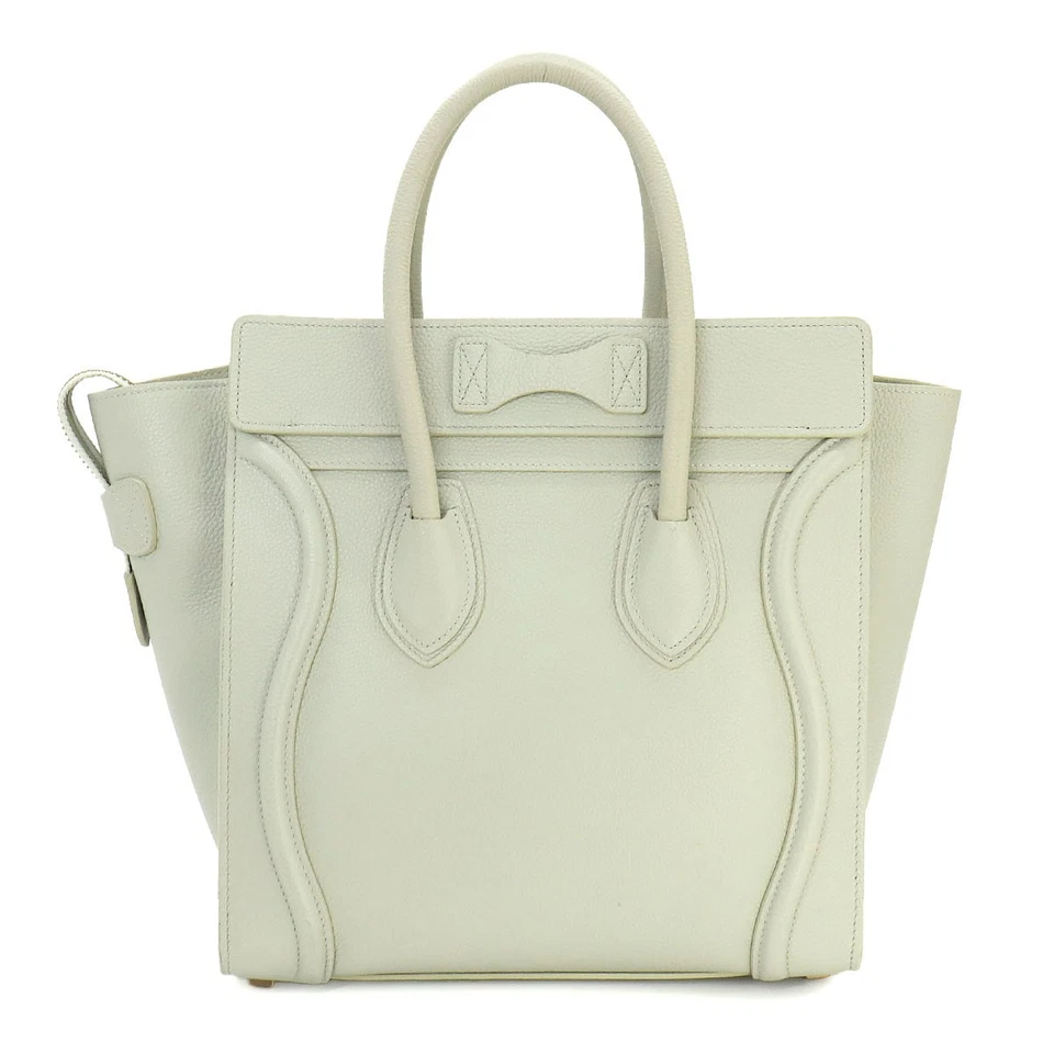 CELINE Luggage Micro Shopper Hand Bag Leather Light Green