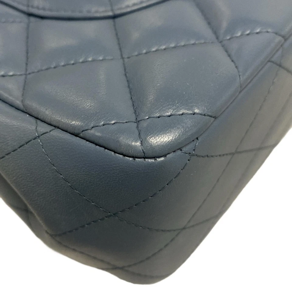 CHANEL Large Matelasse Blue Lambskin Shoulder Bag