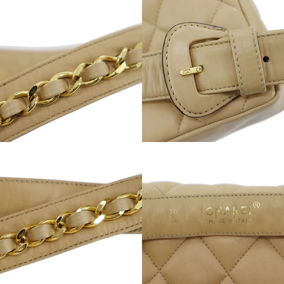 CHANEL Bum Bag Matelasse Beige Lambskin Used Belt Bag Leather