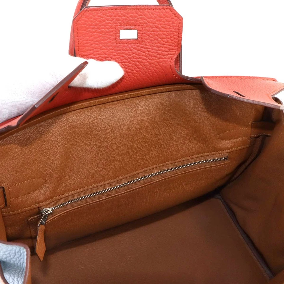 HERMES Birkin 30 Arlequin Hand Bag Taurillon Clemence Orange Etain