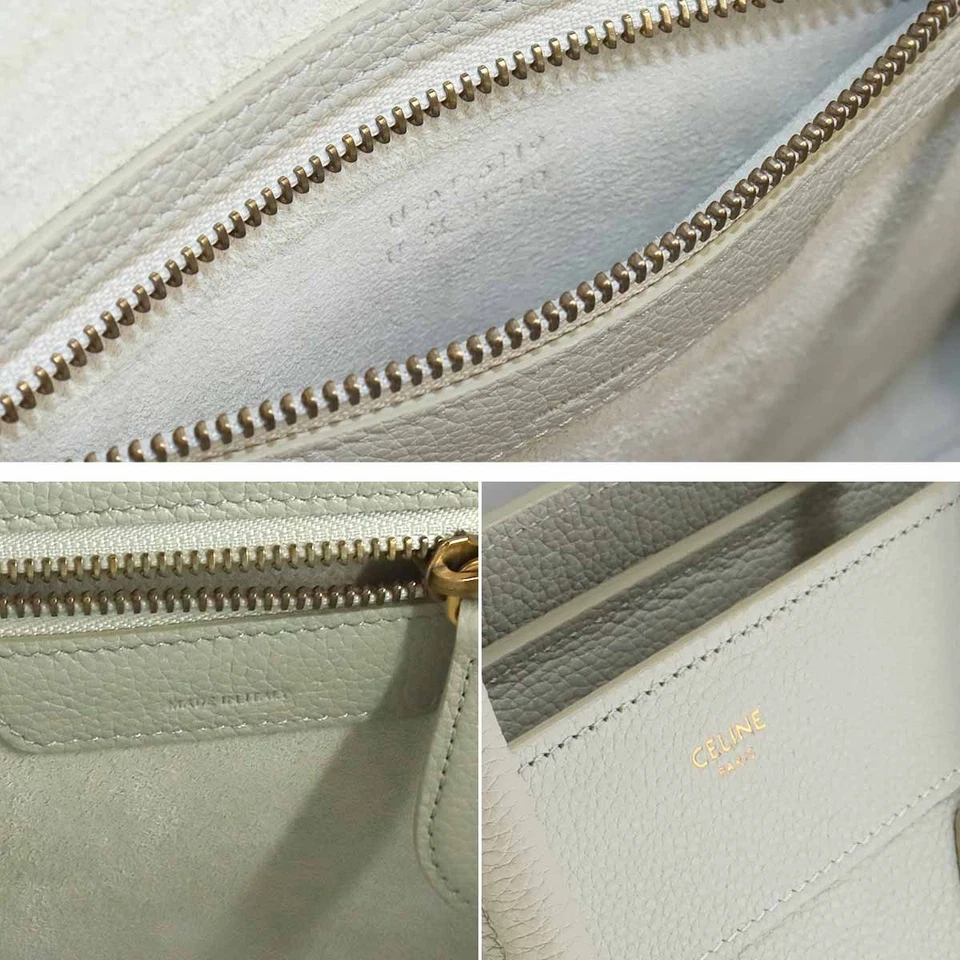 CELINE Luggage Micro Shopper Hand Bag Leather Light Green