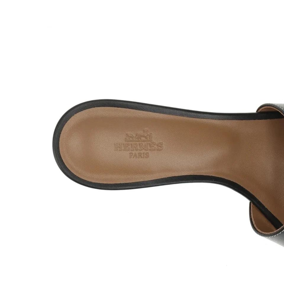 Hermès OASIS Leather Sandals 37.5 Ladies' Black
