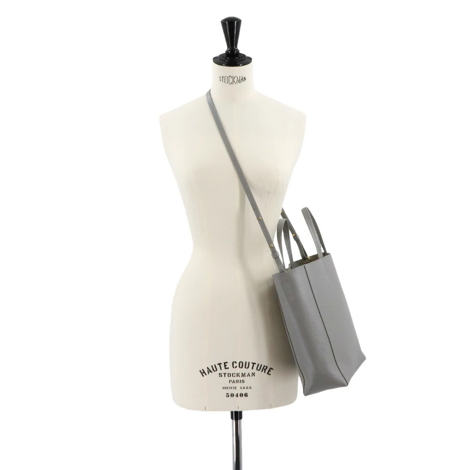CELINE Small Vertical Cabas 2 way Tote Shoulder Bag Leather Grey