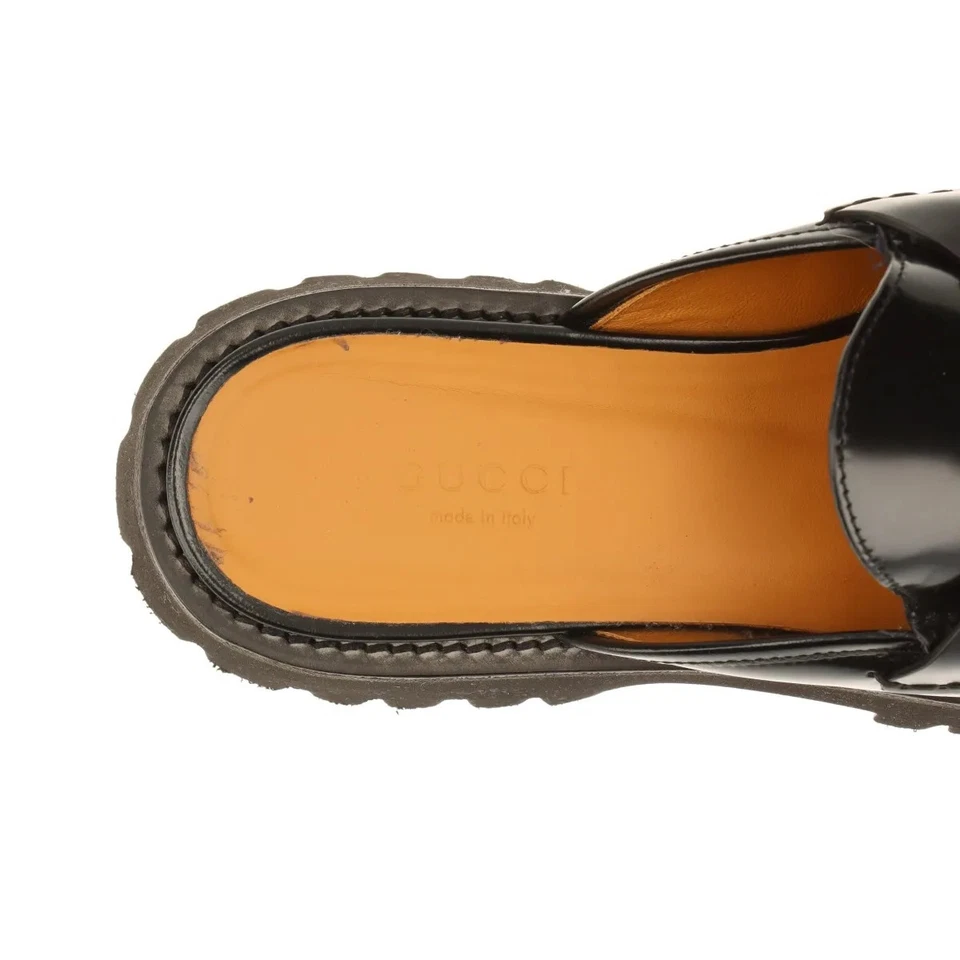 Gucci Horsebit Leather Mule 37 Ladies' Black Thick Bottom Rubber Sole