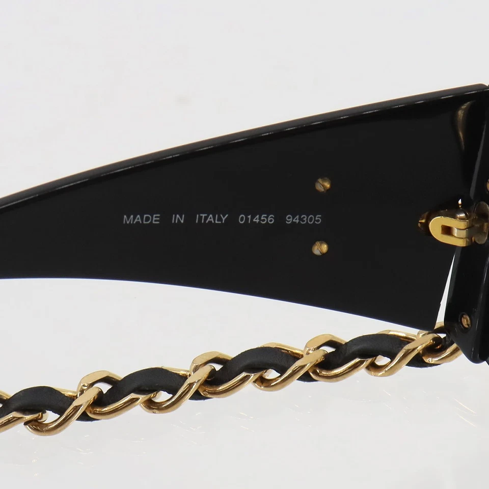 CHANEL Chain Sunglasses Eye Wear Black Gold Gray Accessory