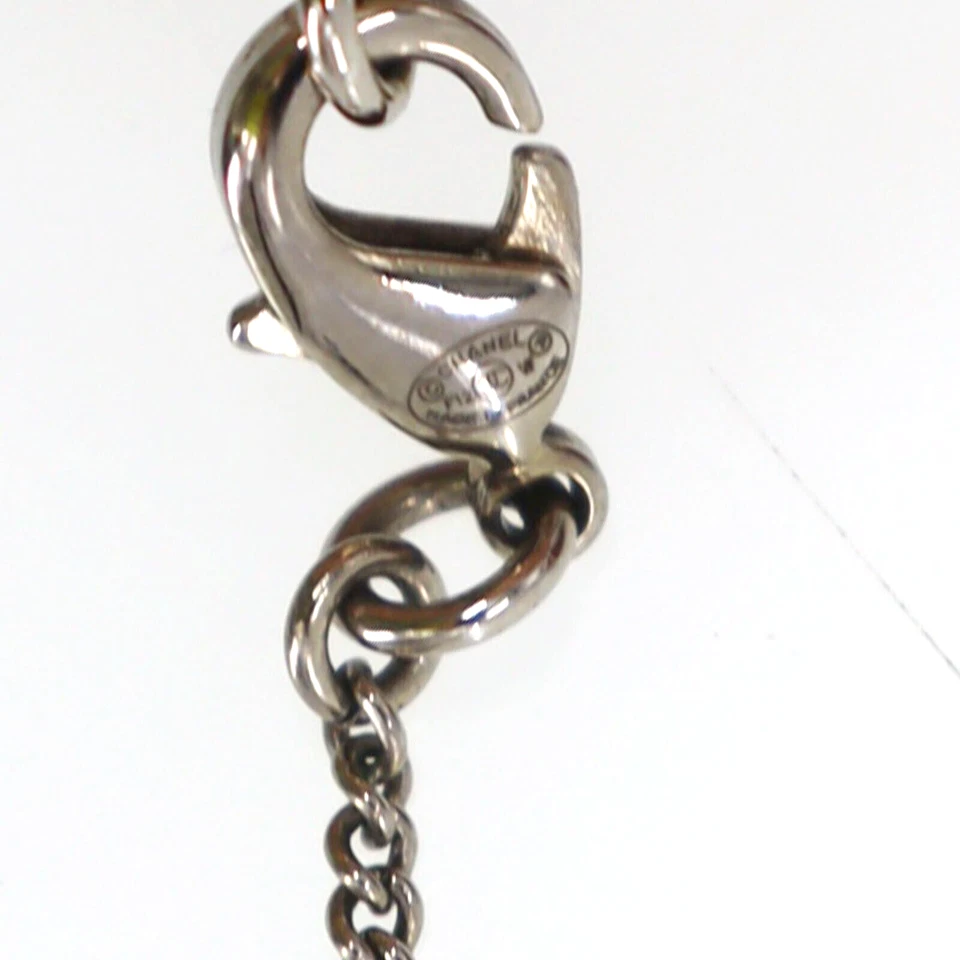 CHANEL Used CC Logos Rhinestones Necklace Pendant Silver F12 W France