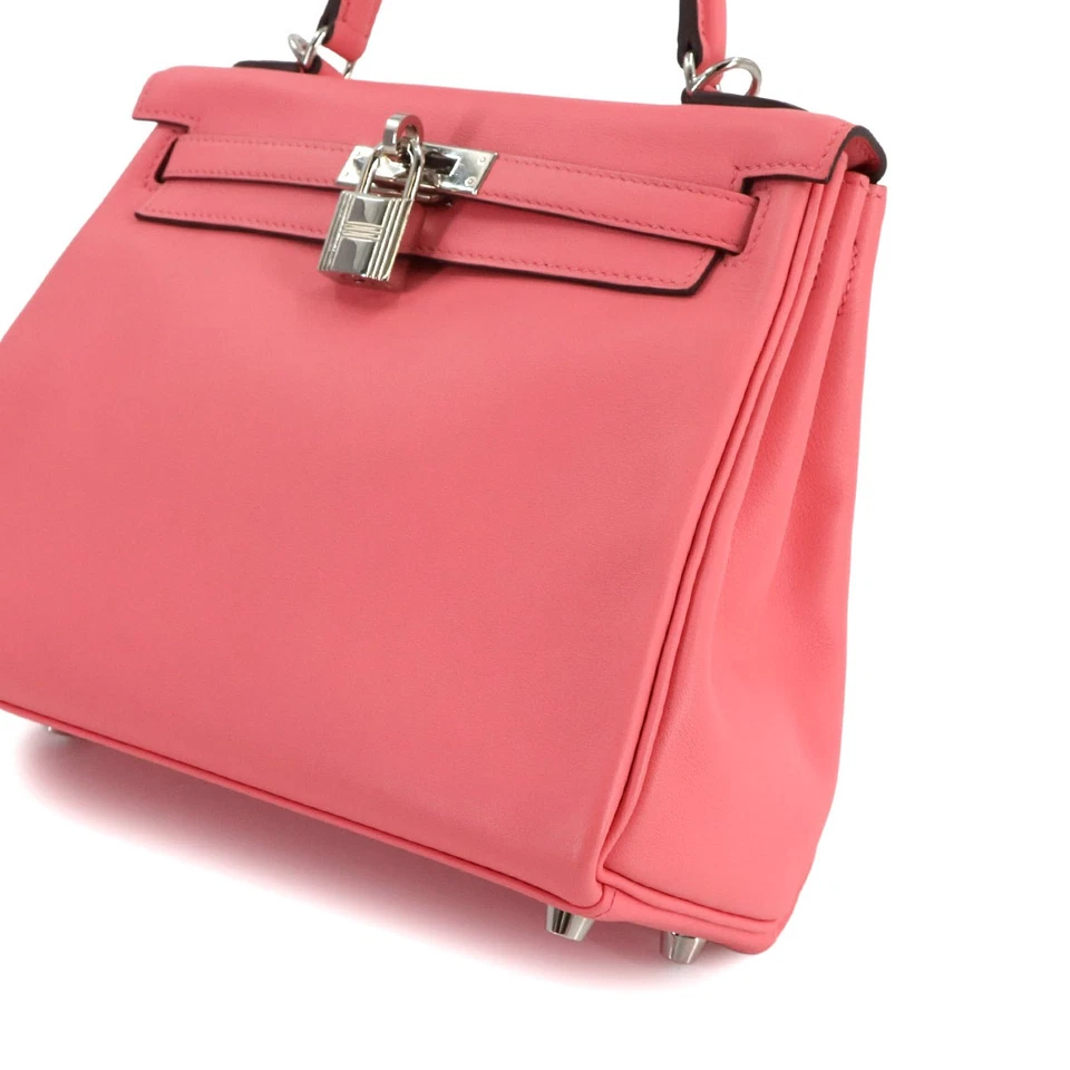 HERMES Kelly 25 2way Hand Shoulder Bag Swift Leather Rose Dete Pink