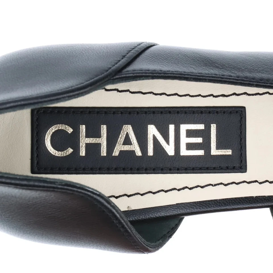 Chanel Coco Mark Leather Pumps 36 Ladies' Black×Gold