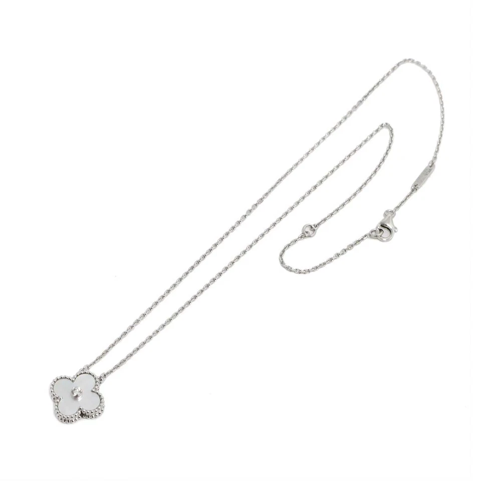 Van Cleef Arpels Vintage Alhambra MOP Diamond Necklace 18K WG 750