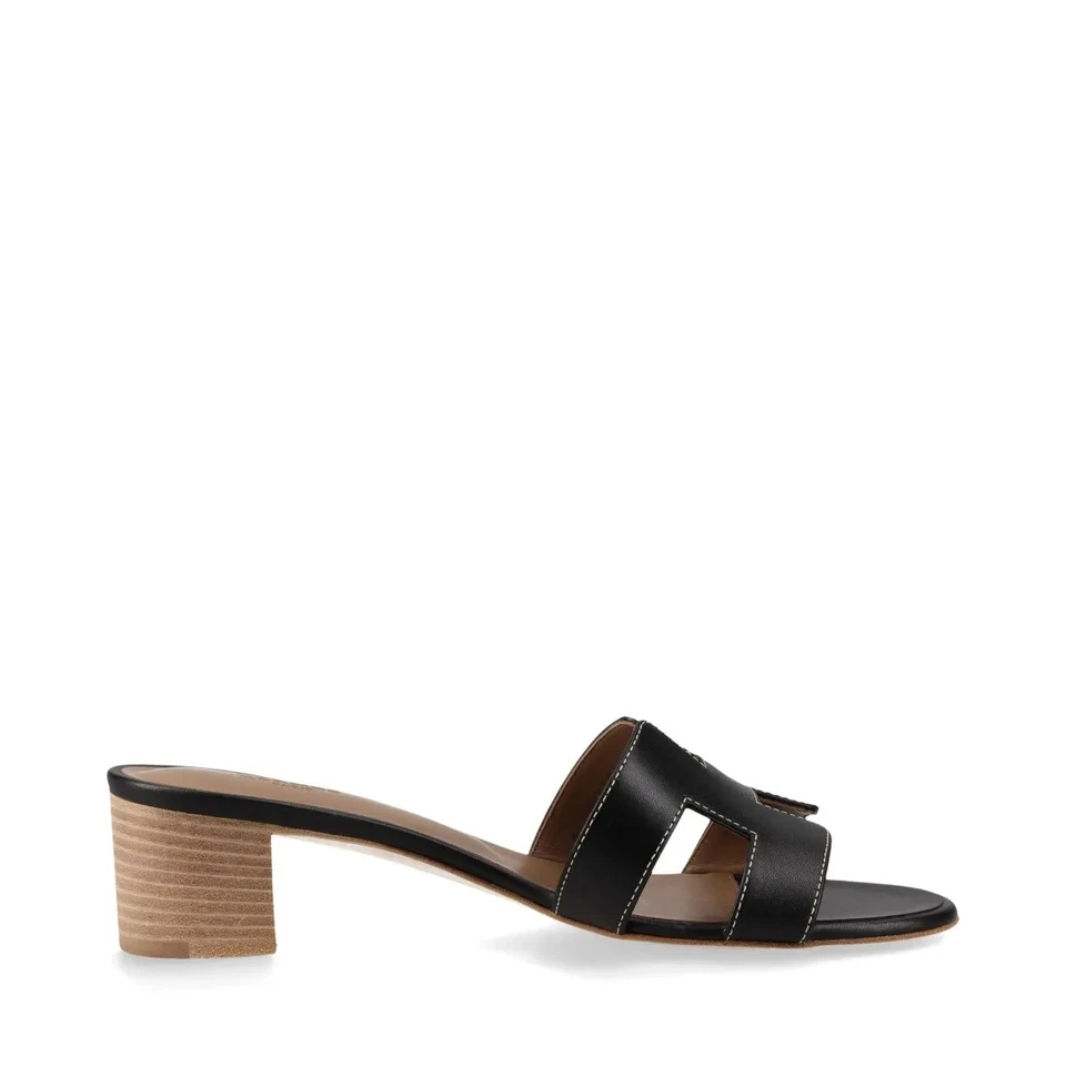 Hermès OASIS Leather Sandals 37.5 Ladies' Black