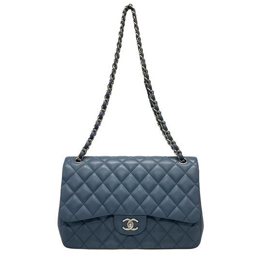 CHANEL Large Matelasse Blue Lambskin Shoulder Bag