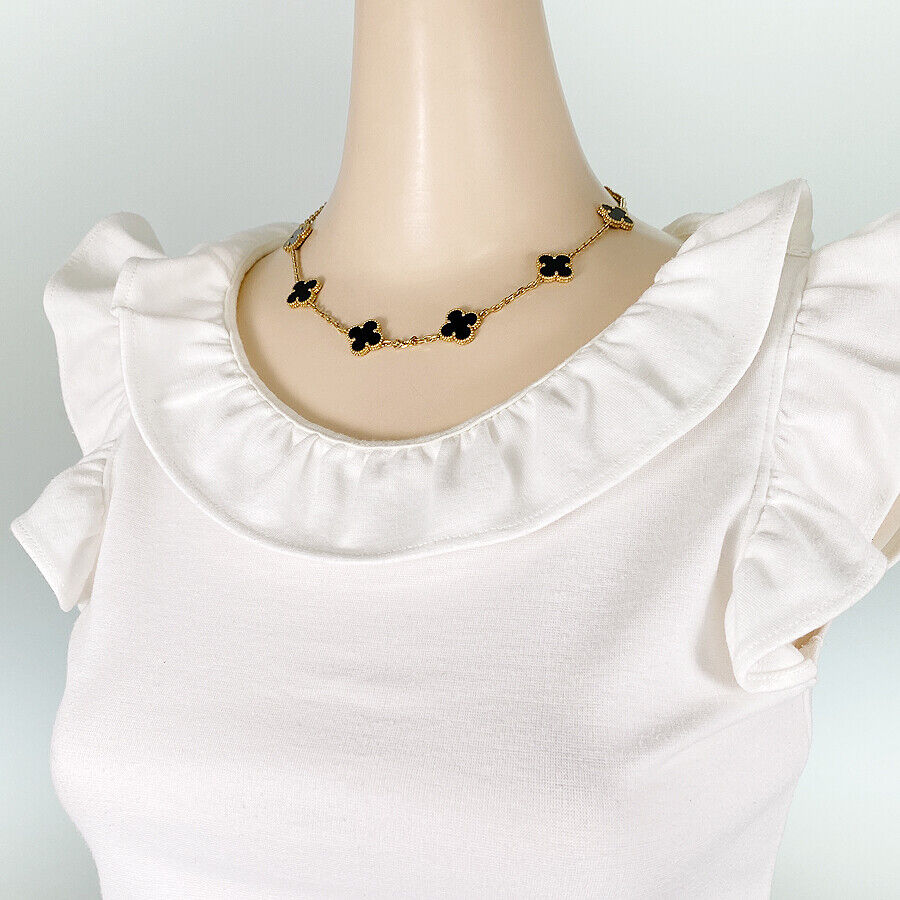 Van Cleef & Arpels Vintage Alhambra Yellow Gold Onyx Necklace