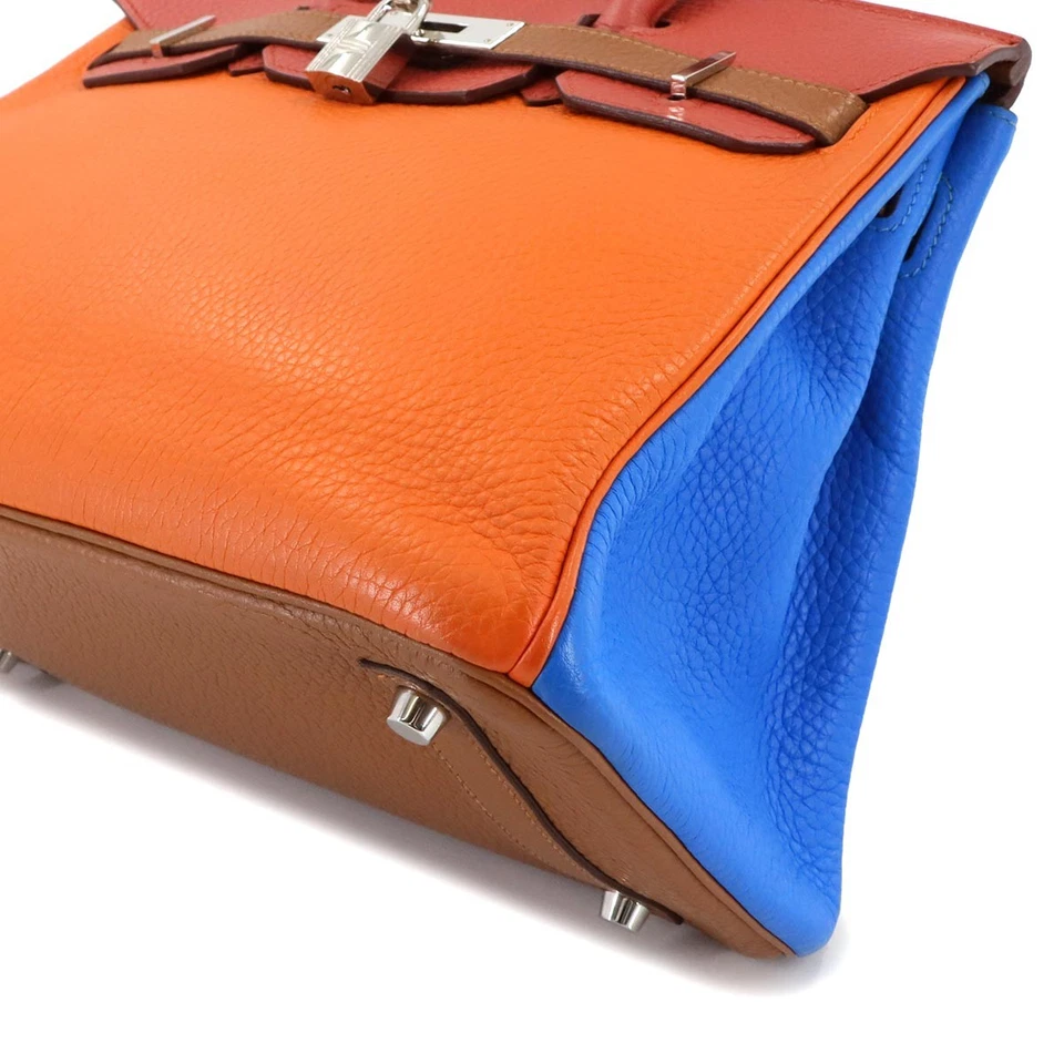 HERMES Birkin 30 Arlequin Hand Bag Taurillon Clemence Orange Etain