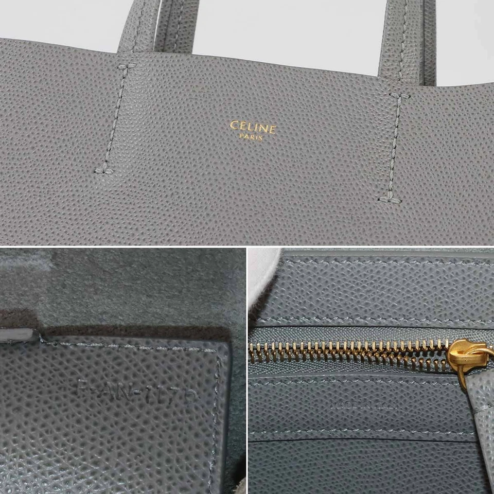 CELINE Small Vertical Cabas 2 way Tote Shoulder Bag Leather Grey