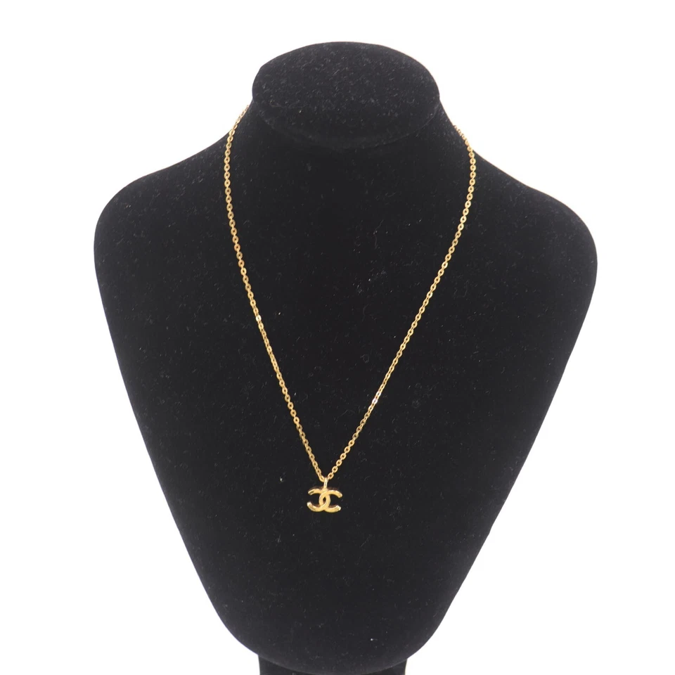 CHANEL Used CC Logos Gold Plated Chain Necklace 376 Vintage
