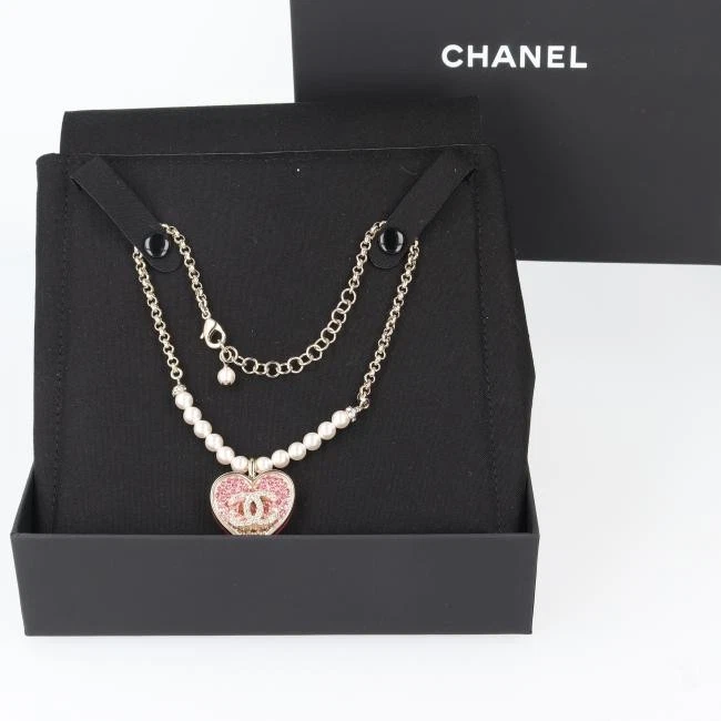 Chanel C23P Coco Mark Heart Necklace Reversible Rhinestone Metal