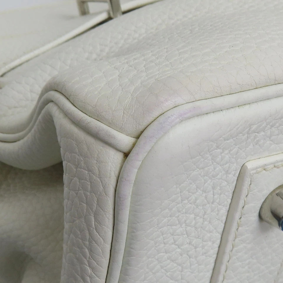 HERMES Birkin 42 Handbag Taurillon Clemence White Palladium Hardware J Stamp