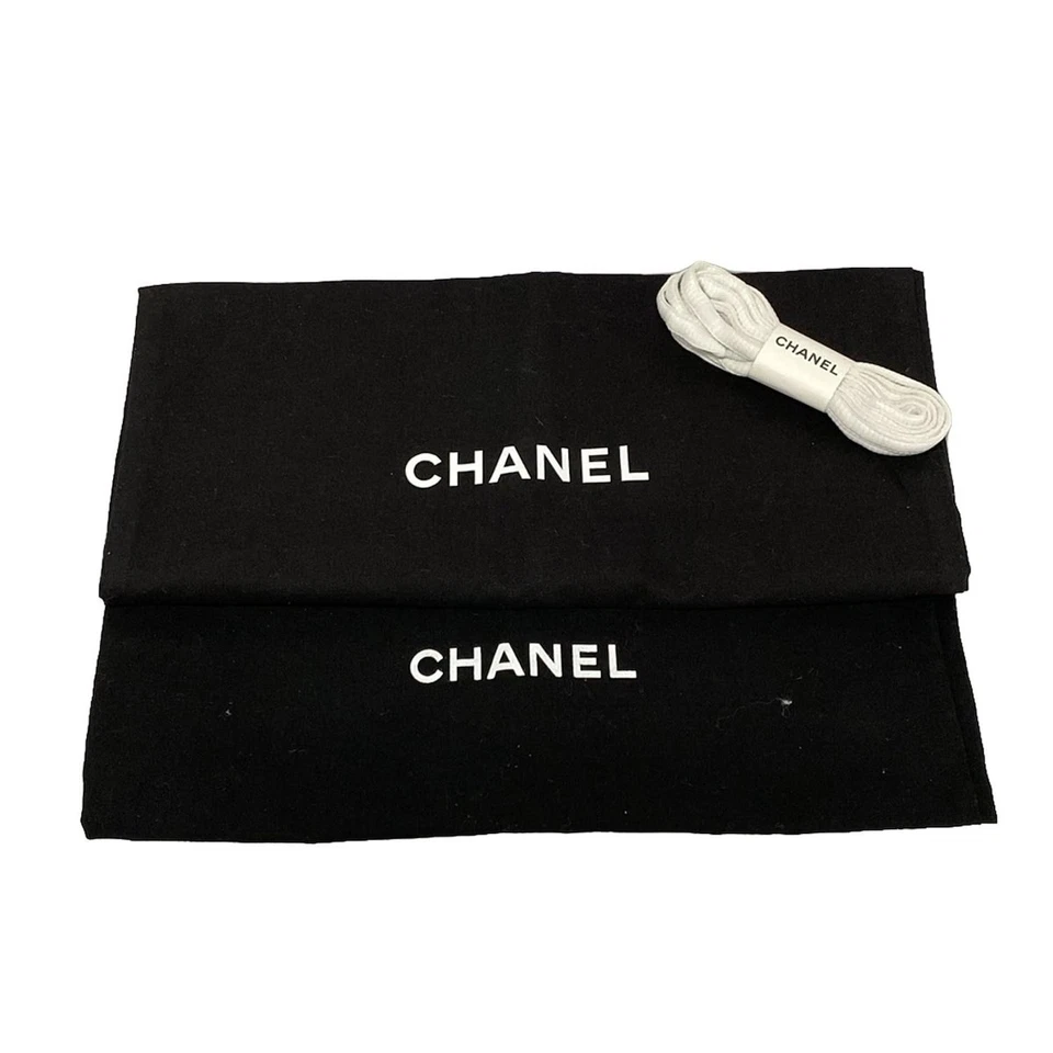 CHANEL Cream Light Green Tweeds Leather Suede Women's Sneakers