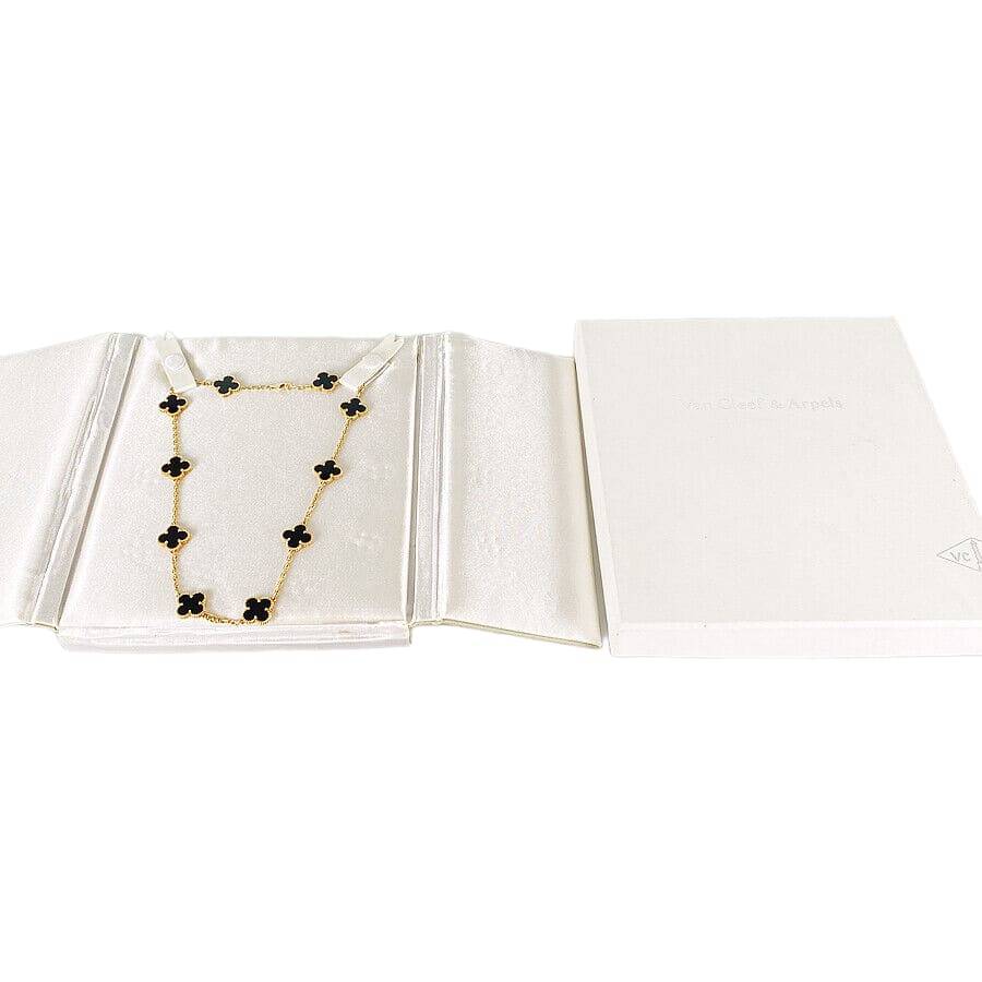Van Cleef & Arpels Vintage Alhambra Yellow Gold Onyx Necklace