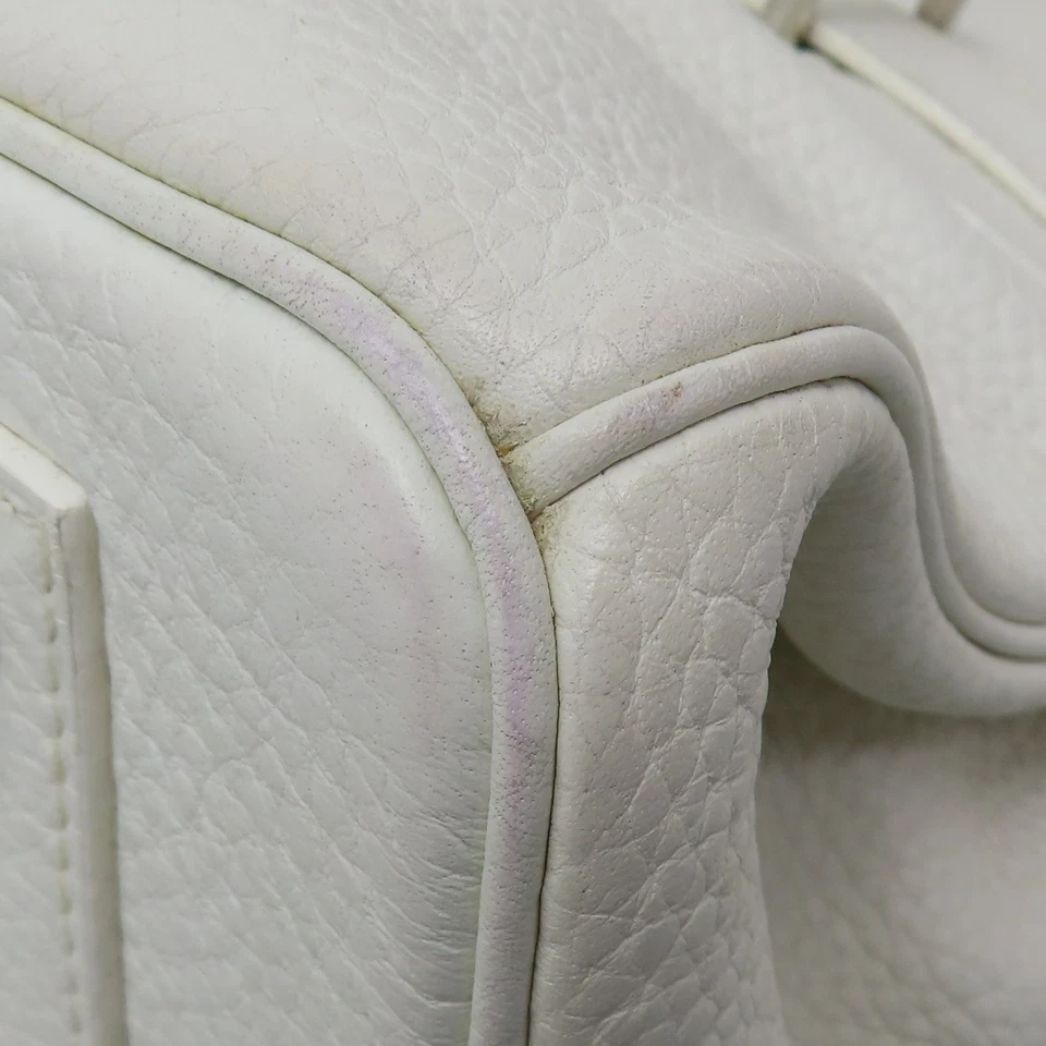 HERMES Birkin 42 Handbag Taurillon Clemence White Palladium Hardware J Stamp