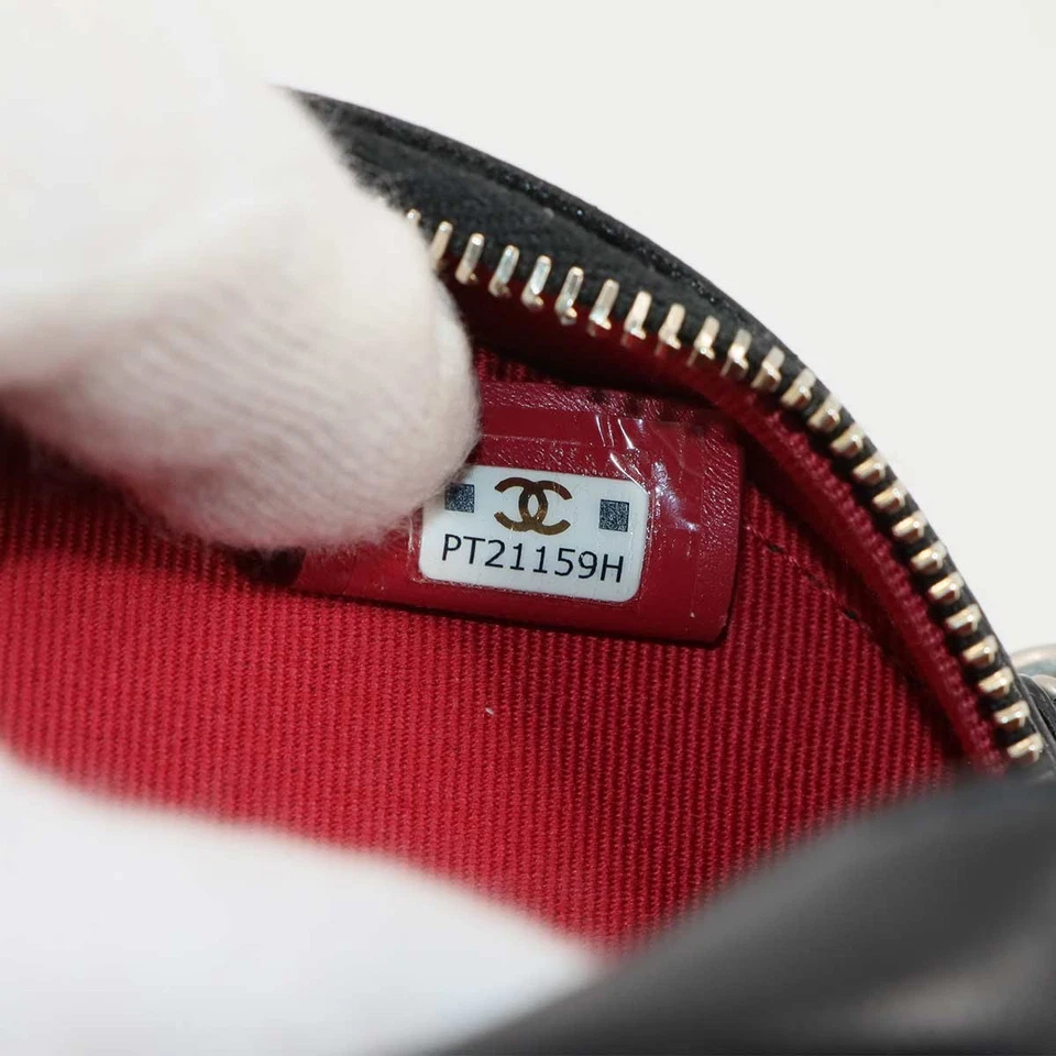 CHANEL 19 Round Clutch Chain Shoulder Bag Leather Black AP0945 Purse