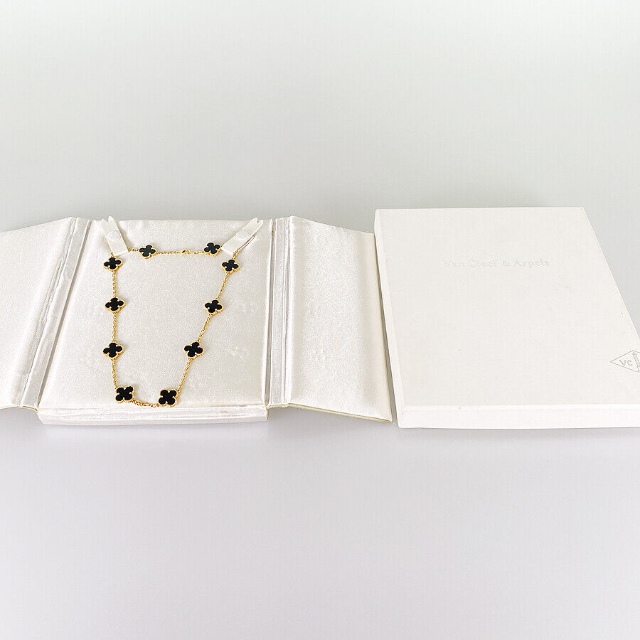 Van Cleef & Arpels Vintage Alhambra Yellow Gold Onyx Necklace