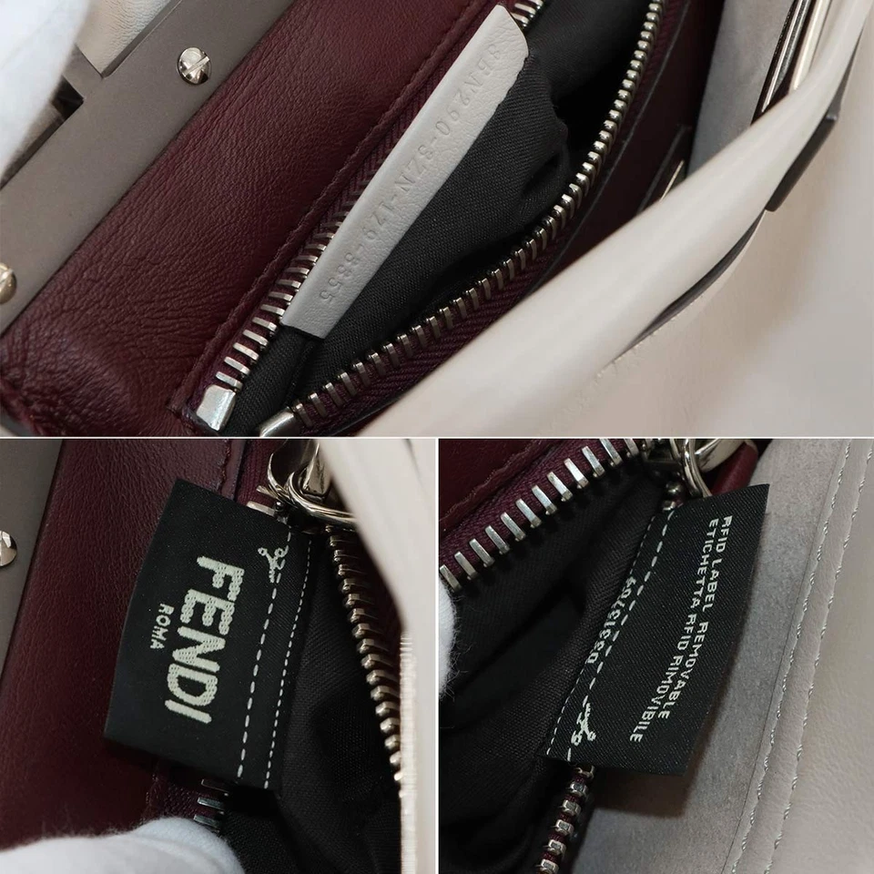FENDI Peekaboo Regular Hand Shoulder Bag Leather Light gray