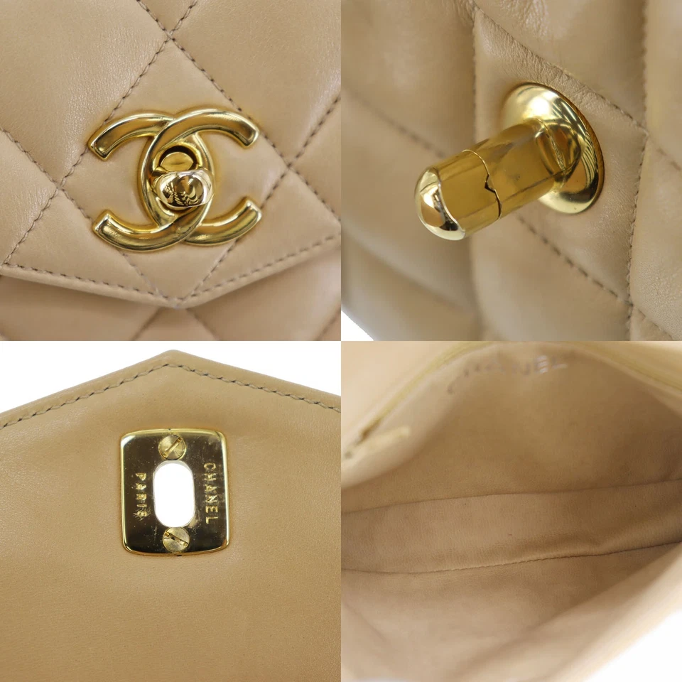 CHANEL Bum Bag Matelasse Beige Lambskin Used Belt Bag Leather