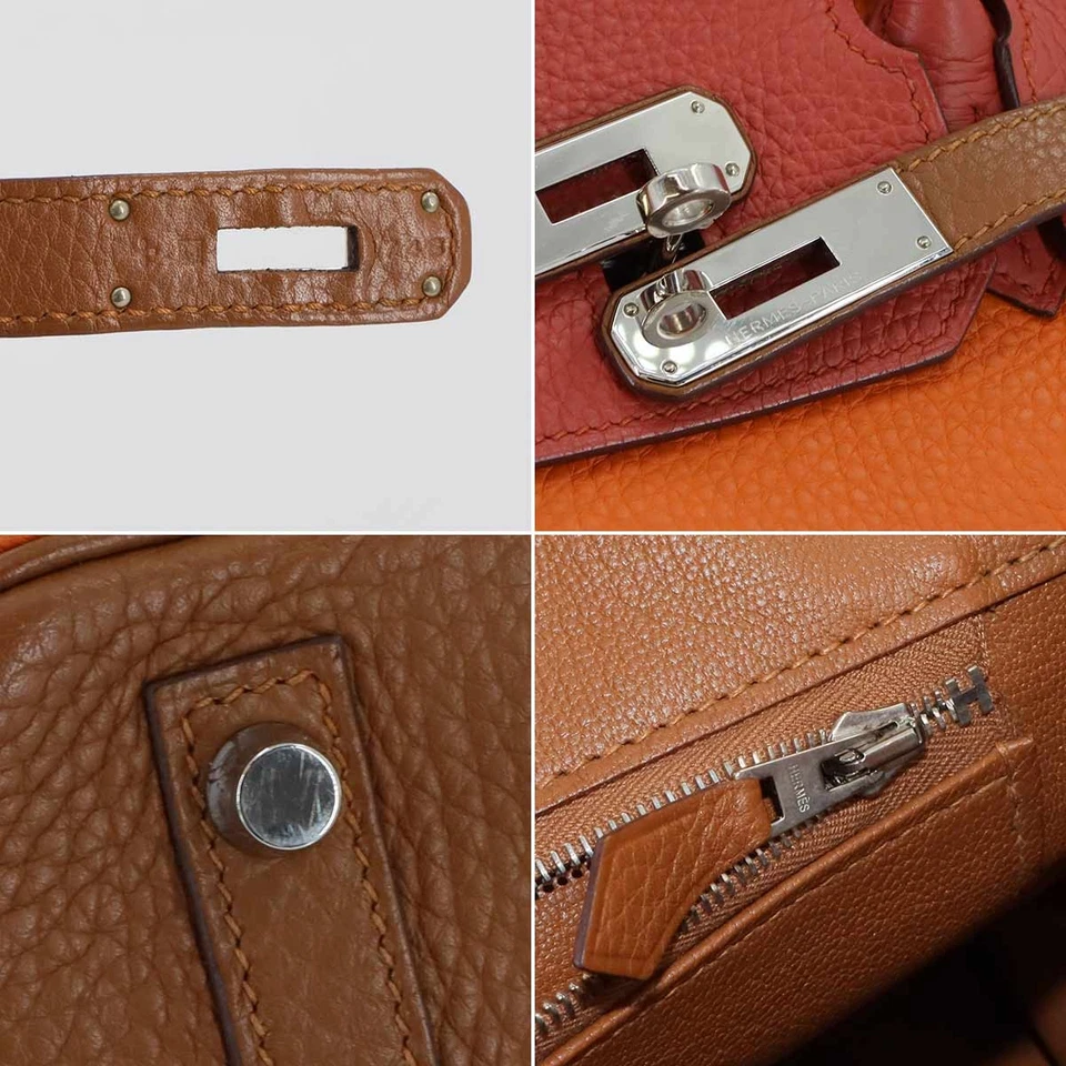 HERMES Birkin 30 Arlequin Hand Bag Taurillon Clemence Orange Etain