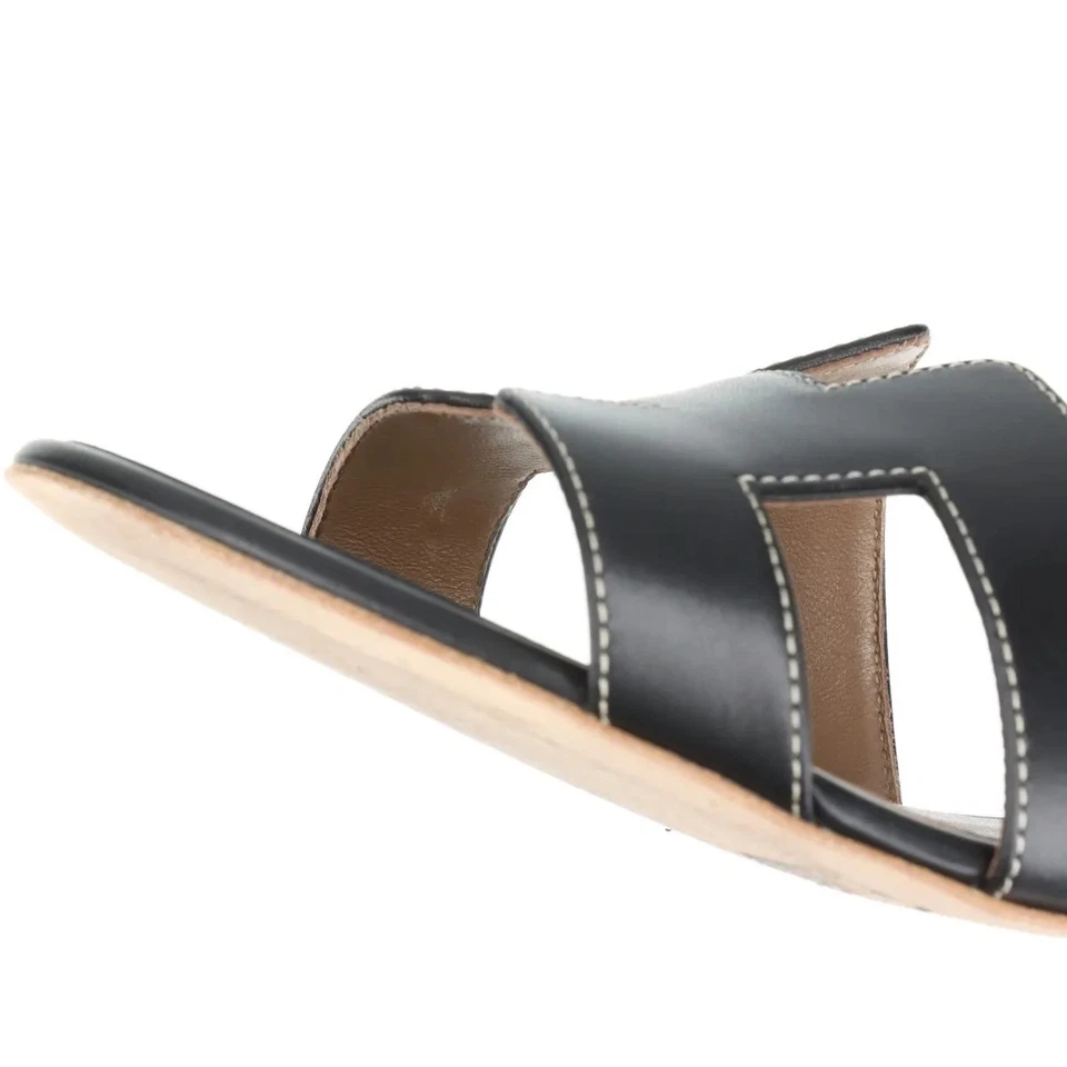 Hermès OASIS Leather Sandals 37.5 Ladies' Black