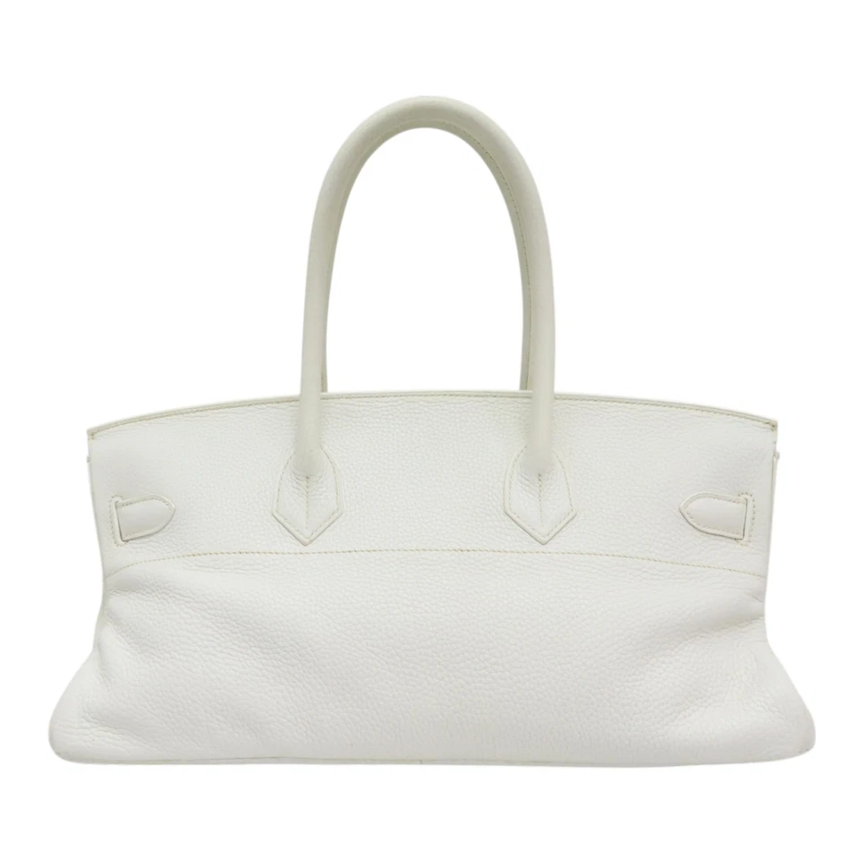 HERMES Birkin 42 Handbag Taurillon Clemence White Palladium Hardware J Stamp