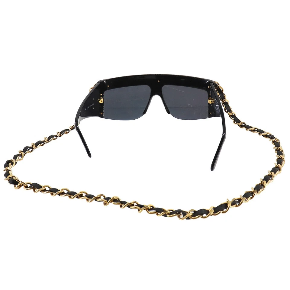 CHANEL Chain Sunglasses Eye Wear Black Gold Gray Accessory