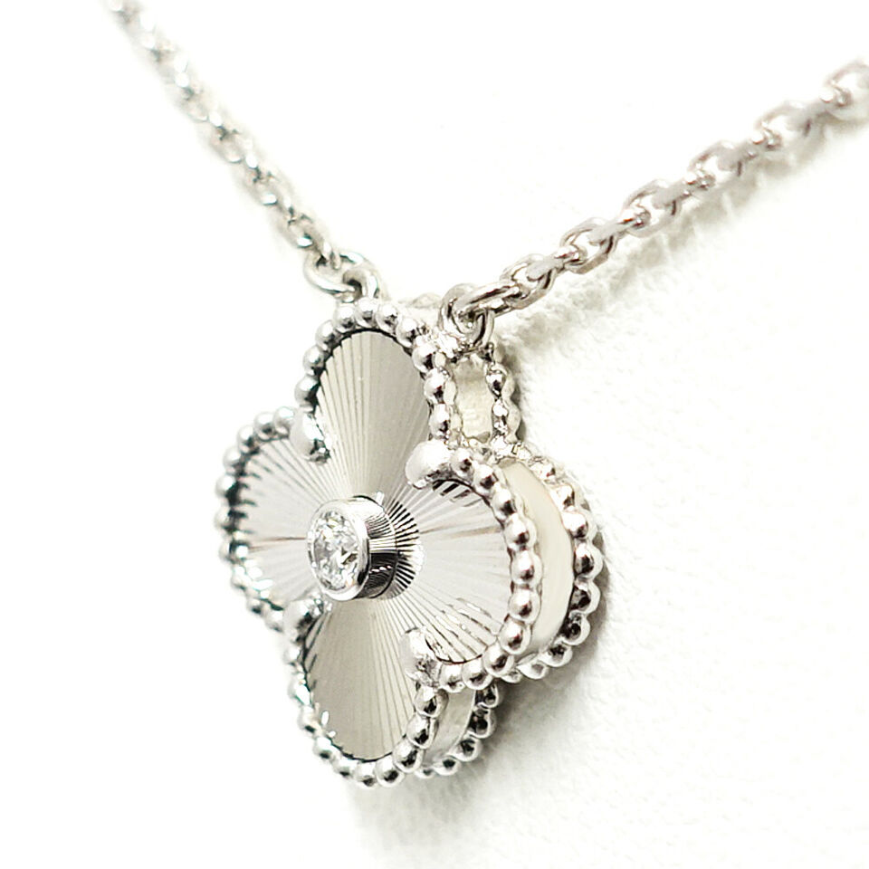 Van Cleef & Arpels K18WG Vin Alhambra Necklace Guilloche 1PD 2020 Holiday Limited Edition