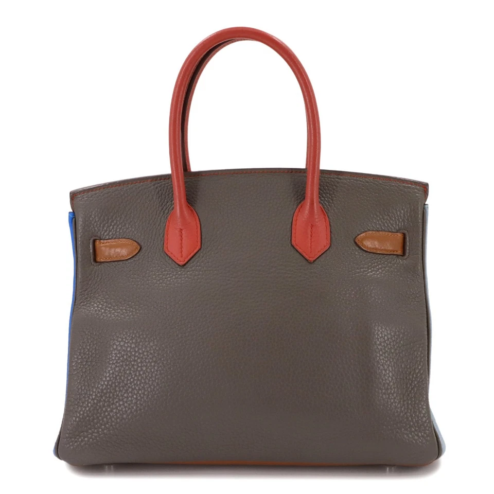 HERMES Birkin 30 Arlequin Hand Bag Taurillon Clemence Orange Etain