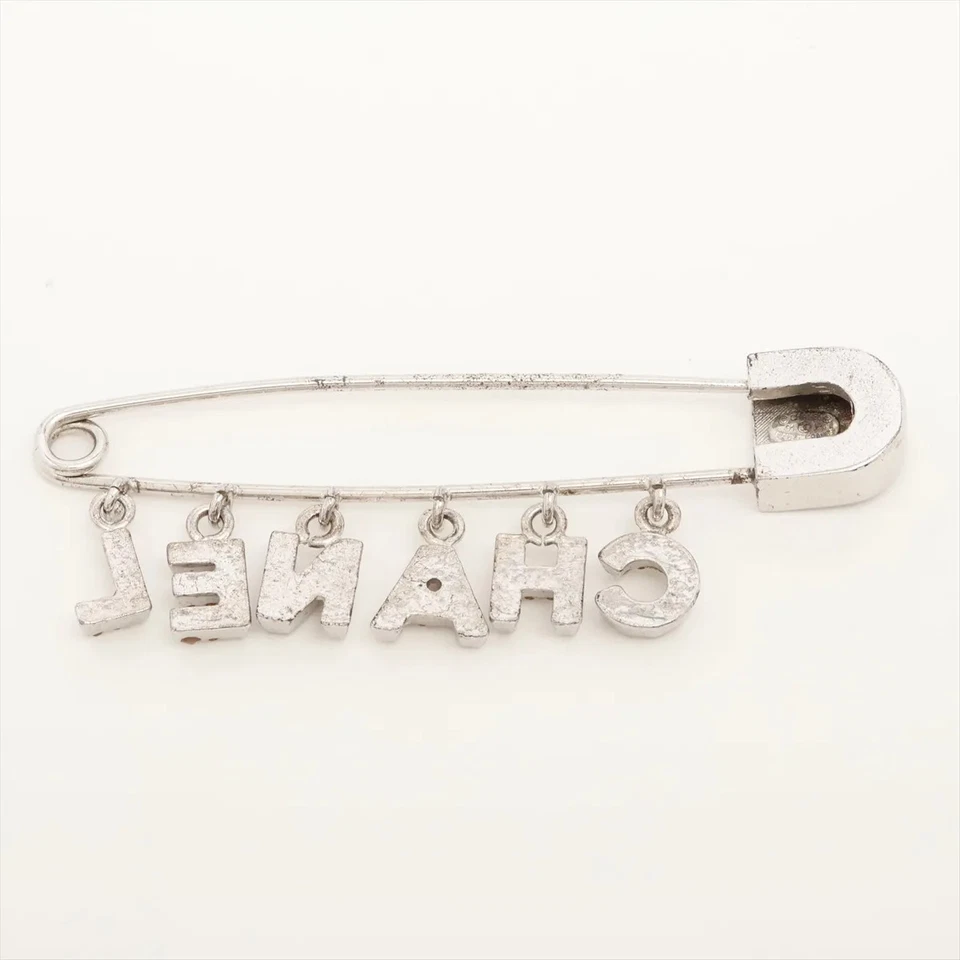 Chanel Logo Brooch GP×Rhinestone Silver 01P