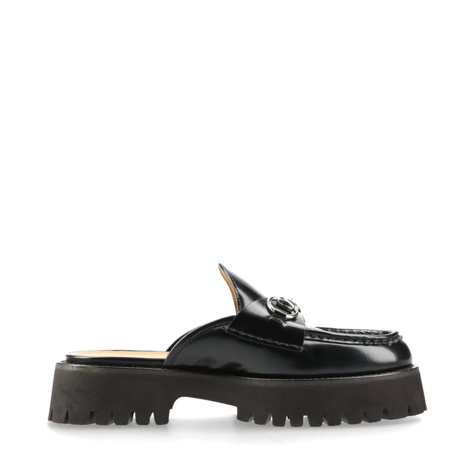 Gucci Horsebit Leather Mule 37 Ladies' Black Thick Bottom Rubber Sole