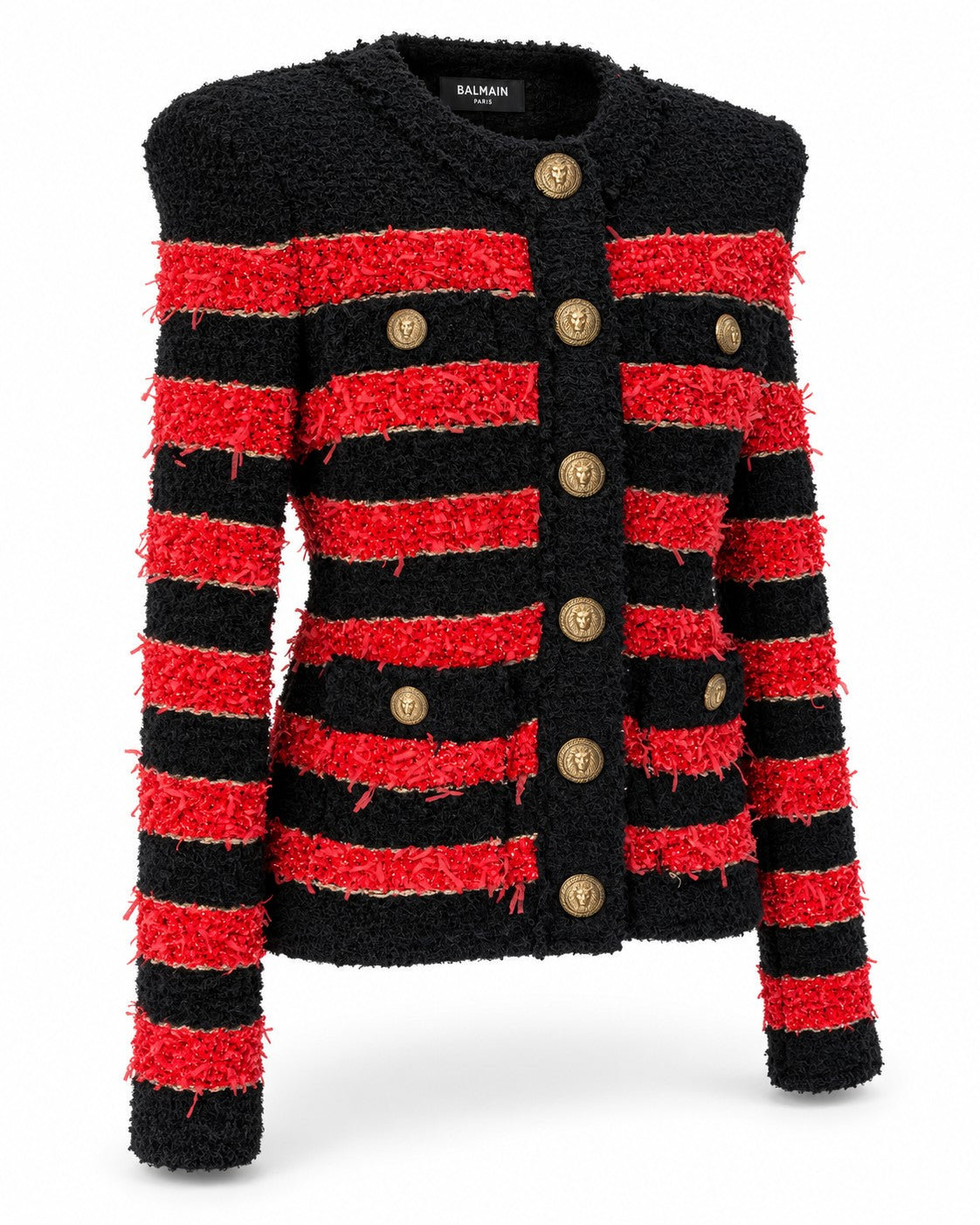 Balmain Red & Black Embellished Knit Jacket