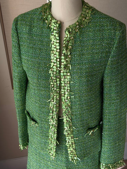 Valentino Green Sequin Tweed Jacket & Skirt Set